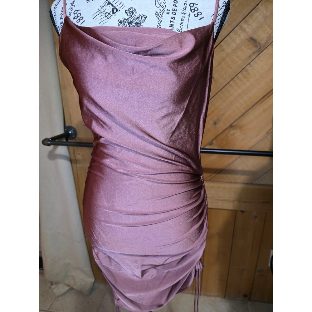 Better Be Womens Mauve Pink Cowl Neck Ruched Side Bodycon Mini Dress D1330 Small